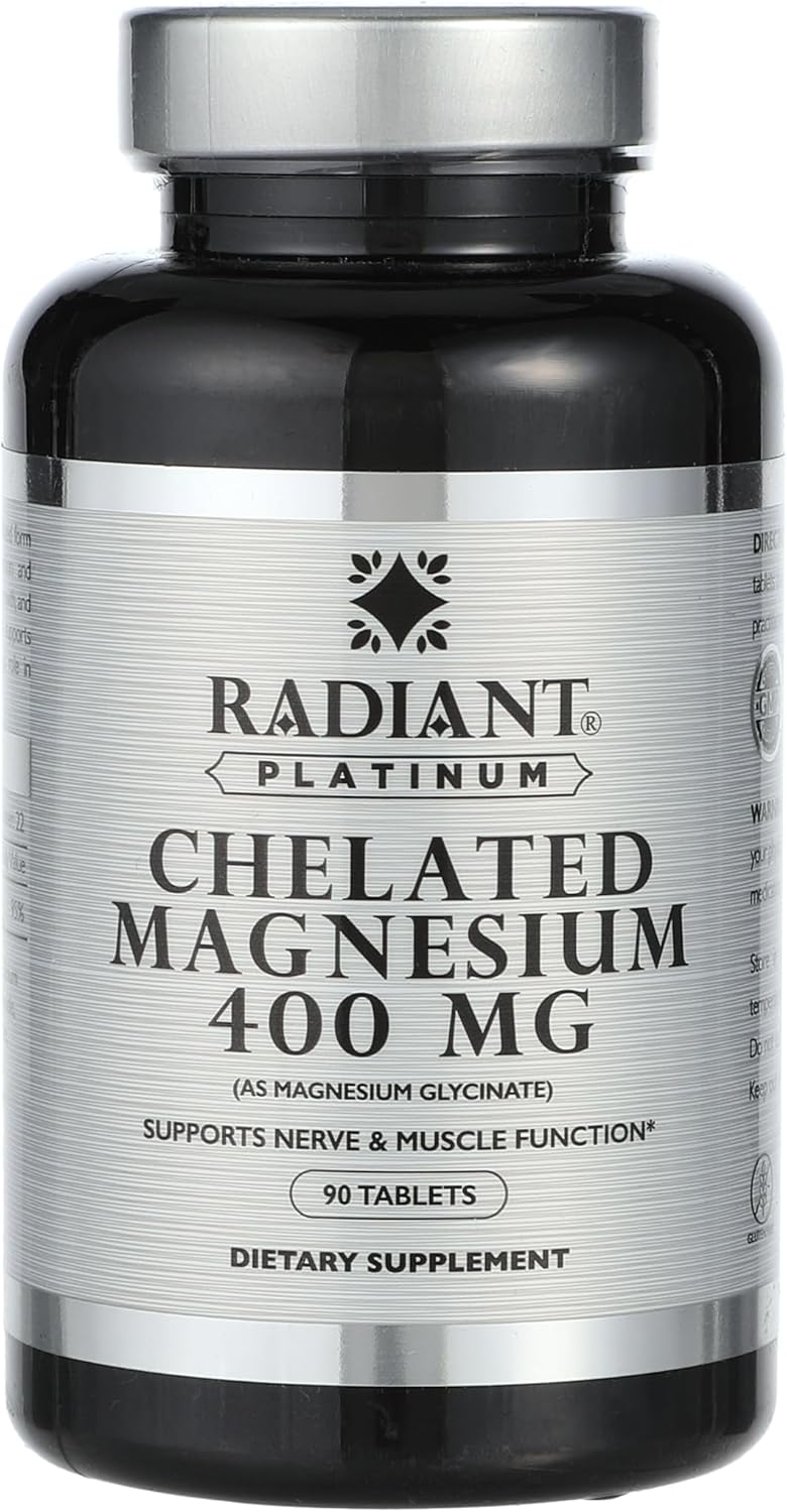 Radiant Platinum Chelated Magnesium 400 MG – Support Nerve & Muscle Function x 90 Tablets - Image 1